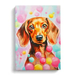 Dachshund Bubble Gum Painting No.2 Canvas Print for Living Room Bedroom Home Office Décor, Wall Art Picture Ready to Hang, 30x20 Inch (76x50 cm)