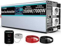 3500W Convertisseur 12V 220V Pur Sinus Onduleur DC 220V/230V avec Télécommande 2 Prises AC et 2 Port USB Transformateur de Tension pour Système Solaire RV