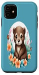 Coque pour iPhone 11 Adorable bébé loutre entouré de fleurs et de papillons