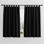 PONY DANCE Rideaux Occultant Thermique - Noir Rideau Isolation Lumière Draperie de Fenêtre Prêt à Poser pour Chambre avec Pattes Économie d'Énergie, L 140 x H 145 cm, Lot de 2