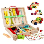 Caisse a Outils Enfant Jouet Enfant 2 3 4 5 Ans Garçon Fille, Boite a Outil Enfant Jouet en Bois,Bricolage Enfant Etabli Malette Outils,Jeux de Construction Montessori Cadeau Enfant 2 3 4 5 Ans