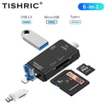 TISHRIC USB TF Lecteur de carte SD Micro USB/Type C Adaptateur USB-C Adaptateur de carte mémoire pour Macbook Samsung Huawei XiaoMi Téléphone Ordinateur Portable - Type Black 6 In 1