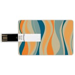 16G USB Flash Drives Credit Card Shape Vintage Memory Stick Bank Card Style Retro Vibrant Stripes Funky Lines Design Patterns Abstract Print Decorative,Marigold Petrol Blue Beige Waterproof Pen Thumb