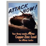 World War WW2 USA Attack Tank Metal Copper Zinc Lead A4 Artwork Framed Wall Art Print