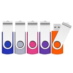 16GB Memory Stick 5 Pack,SRVR Flash Drive USB 2.0 Swivel Thumb Drives Data Storage Jump Drive Zip Drive Memory Sticks External Devices with Led Indicator(Mixed Color With Lanyard)