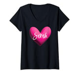 Womens Sarah Pink Name Heart Love Woman Girl Friend Sara V-Neck T-Shirt