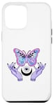 Coque pour iPhone 15 Pro Max Mauve Sorcière Mains Lune Papillon Céleste Mystique