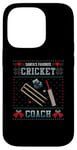 Coque pour iPhone 14 Pro Pull de Noël moche pour entraîneur de cricket préféré du Père Noël