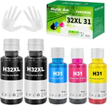 32Xl 31 Encre Compatible Avec Hp 32Xl 31 Bouteille D'Encre Multipack Pour Smart Tank 5105 7005 7006 7305 7306 7605; Smart Tank Plus 315 319 455 515(5 Pack 2Noir/Cyan/Magenta/Jaune)