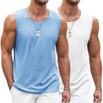 COOFANDY Mens 2 Pack Vest Running Muscle Tank Top for Men Dry-Fit Workout Sleeveless Tops Breathable Shirts Training Bodybuilding Vests White/Light Blue XXL