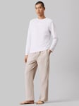 Calvin Klein Long Sleeve Cotton Lounge Set, White/Mocha