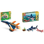 LEGO 31126 Creator 3 en 1 L’Avion Supersonique, Se Transforme en Hélicoptère et en Bateau & 31088 Creator 3-en-1 Les Créatures sous-Marines, Requin, Calamar, Crabe Ou Baudroie