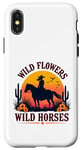 Coque pour iPhone X/XS Coucher de soleil Cowgirl Cheval Fleurs sauvages | Chevaux sauvages