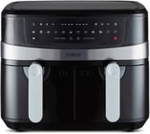 Tower T17088 Vortx 9L Dual Basket Air Fryer with Smart Finish, 2600W, Black 