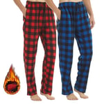 LANBAOSI Lot de 2 Pyjama Homme Hiver à Carreaux Coton Chaud Vêtements de Nuit Pantalon Souple avec Poches