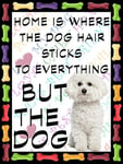 Shawprint Bichon Frise Dog Fridge Magnet 100mm x 75mm HOME IS WHERE THE DOG HAIR STICKS TO EVERYTHING BUT THE DOG Novelty Gift