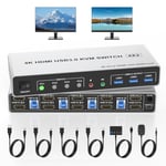 4K@60Hz Hdmi Usb 3.0 Commutateur Kvm 2 Moniteurs Pour 4 Ordinateurs 4K @ 60Hz,Prend En Charge Edid,Double Moniteur Hdmi Kvm Switch 4 Ports Avec Sortie Audio Et 3 Ports Usb 3.0,Commutateur De