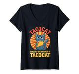 Womens Tacocat Spelled Backwards Is Tacocat Funny Taco Cat V-Neck T-Shirt