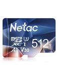 Netac MicroSDHC Memory Card 512GB, Micro SD Card, 4K Full HD Video Recording, UHS-I, C10, U3, A1, V30, for Camera, Smartphone, Security System, Drone, Dash Cam, Gopro