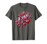 The Word Love surrounded By Hearts And Red Roses T-Shirt