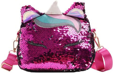 Crossbody Laukku Unicorn Sequins Mini Käsilaukut Flippy Glitter Messenger Kukkaro naisille tytöille (Rose Red)