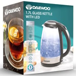 Daewoo Electric Illuminated Glass Kettle LED Light up Tea 1.7L Stainless Steel 