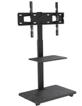 XTRARM Delphos Support TV Mobile avec Socle en Bois, Meuble TV à roulettes 32-70" jusqu'à 45 kg, Chariot Meuble TV Réglable en Hauteur Jusqu'à Env. 130 cm, Rotatif ±25°, Max. VESA 600x400