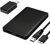 Usb 3.0 Boitier Disque Dur Externe 2.5'', Usb Externe 2.5 Pouces Disque, Pour Sata Hdd Et Ssd De 2,5'' Et 7/9.5 Mm, Haute Vitesse À 5Gbps, Avec Adaptateur Usb-C Vers Usb 3.0, Uasp-Noir