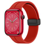 Bracelet magnétique compatible avec Apple Watch les bracelets 38 mm 44mm 45mm 49mm, bracelet en silicone souple réglable et confortable pour iWatch Ultra Series 8 7 6 5 4 3 SE Rouge