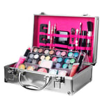 Dawn Till Dusk Make Up Large Storage Vanity Case Set Silver/RoseGold, 54pcs