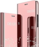 Coque Compatible avec Xiaomi Redmi Note 13 Pro 5G Smart Antichoc Miroir Dur avec Support Clapet Design Drôle Étui Bumper Kickstand Case Cover Housse - Or Rose