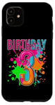 Coque pour iPhone 11 T-shirt 3ème anniversaire pour filles et garçons. Éclaboussures de peinture de 3 ans