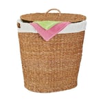 Relaxdays Basket, with Lid, Cotton Laundry Bin, 50L, HWD: approx. 50x50x40 cm, Storage, Seagrass, Natural/Beige, Iron, 50 x 50 x 40 cm