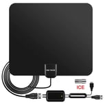 TV Aerial, 2021 LATEST Freeview Indoor Digital Thin HDTV Aerials with Long 100+ Miles Range with Amplifier Signal Booster for 4K 1080P HD Life Local Channels, Support TVs - 13ft Coaxial Cable, Black