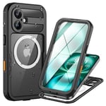 Lanhiem Coque pour iPhone 16 Plus Étanche,IP68 Imperméable 360 Integral Renforcée Antipoussière Anti-Neige Resistante Waterproof Etui[Compatible avec MagSafe]Protection Housse pour iPhone 16 Plus,Noir