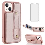 Asuwish Phone Case for iPhone 13/14 6.1 inch Wallet Cover with Screen Protector and RFID Blocking Credit Card Holder Crossbody Strap Lanyard Cell iPhone13 iPhone14 5G i i-Phone i13 i14 Women Rose Gold