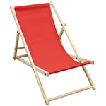Chaise Longue en Bois de Pin - Rouge - Pliable 120 kg Réglable à 3 Positions de Couchage Bain de Soleil pour Intérieur et Extérieur Fauteuil Relax de