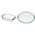 Pyrex - Irresistible - Plat à Four Rectangulaire en Verre, Transparent, 35 x 23 cm & Bake & Enjoy Mouleà tarte en verre haute résistance Blanc 28 x 28 cm 1,6 l