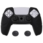 PlayVital Mecha Edition Black Ergonomic Soft Controller Silicone Case Grips for ps5, Rubber Protector Skins with Thumbstick Caps for ps5 Controller – Compatible with Charging Station