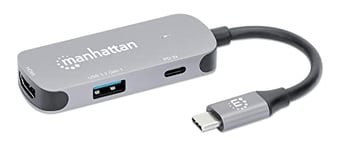 Manhattan Convertisseur d'accueil USB-C vers HDMI 3 en 1 avec Alimentation électrique