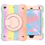 Case for iPad 7.9 Inch Compatible with iPad Mini 5/4 Generation Heavy Duty Shockproof Protective Case with 360° Rotating Stand and Shoulder Strap, Colourful Pink