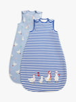 John Lewis Ducks Stripe Baby Sleeping Bag, 1 - 2.5 Tog, Pack of 2, Blue