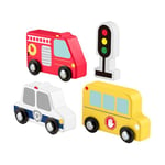 Fisher-Price Coffret Mes véhicules en Bois pour Tout-Petits Comprenant 4 pièces en Bois Dont Un Camion de Pompier, Un Bus Scolaire et Une Voiture de Police, à partir de 2 Ans, JCY32