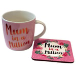 Mum in a Million Ceramic Mug and Coaster Gift Set Mother's Day