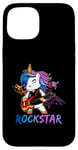 Coque pour iPhone 15 Licorne Rock Star Guitare à bascule Musique Chanteur Rock Band