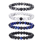 Bracelet œil de tigre pour hommes, ensemble de bracelets de perles en pierre naturelle de 8MM, bracelets extensibles en pierre de lave, réglables, en perles de cristal noir, cadeaux pour hommes