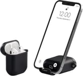 AirStand - Boitier AirPods avec Support de téléphone Invisible, Compatible avec Les AirPods séries 1 et 2, Coque Antichoc en TPU et PC avec Protection complète avec Mousqueton Porte-clés,Le noir