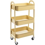 DOEWORKS Chariot de Rangement Chariot à roulettes Chariot de Service 3 Niveaux Desserte, Chariot Cuisine Chariot Roulant Chariot Métal pour Chambre Salle de Bain Bureau, Kaki Jaune