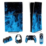 PlayVital Autocollant pour ps5 Slim Console Digital Edition Sticker Skin pour ps5 Slim,Kit d'Autocollants Accessoires pour ps5 Manette pour ps5 Télécommande&Casque&Station de Charge-Bleue Flamme