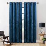 Yorkshire Bedding Navy Blackout Curtain 66 x 72 Room Darkening Eyelet Crushed Velvet Curtains for Bedroom Window Blinds + Tie Backs (168cm x 183cm)